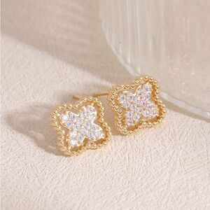 Gold Rhinestone Clover Earrings